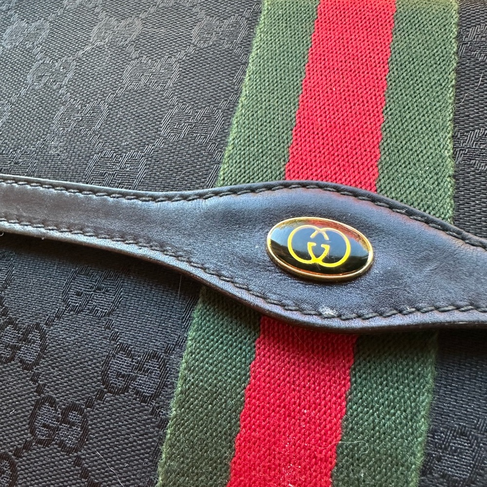 Vintage Gucci Sherry Line black red  GG Canvas Clutch - Picture 6 of 13